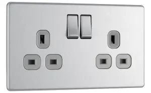 Colours Steel Double 13A Socket & Grey inserts