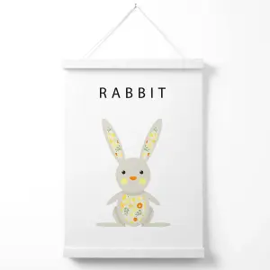 Cute Yellow Floral Rabbit  Poster with Hanger / 33cm / White