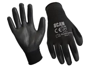 Scan 2AYH22L-24 Black PU Coated Gloves - Large Size 9 12 Pairs SCAGLOPU12