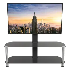 AVF Black Glass 1.14m TV stand with TV Mounting Column