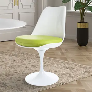 White Tulip Dining Chair with Green PU Cushion