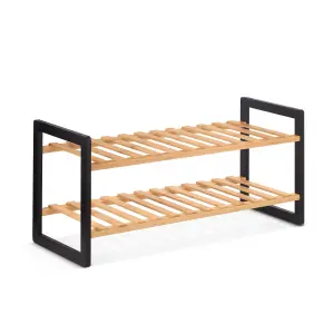 Woodluv 2 Tier Natural Bamboo Shoe Rack Stand Shelf Shelving Hallway, Bedroom, Bathroom, Living Room Organizer, 69 x 26 x 31 (H)cm