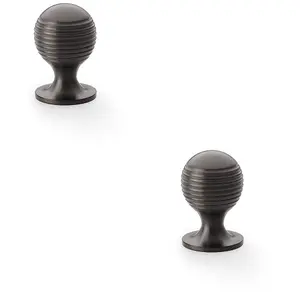 2 PACK - Reeded Ball Door Knob - 25mm Diameter Dark Bronze Lined Cupboard Pull Handle