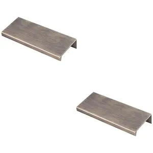 2 PACK - Square Edge Finger Pull Handle - Antique Brass 100mm - Slim Cupboard Drawer