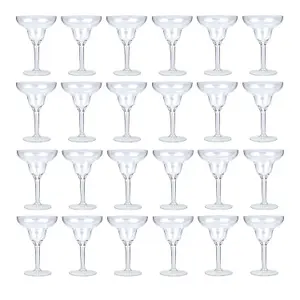 Pack Of 24 Plastic Margarita Glasses - Reusable Cocktail Drink Clear Cup Indoor Outdoor Summer BBQ Party