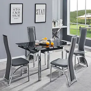 Paris Extending Glass Dining Table With 4 Chicago Grey Chairs