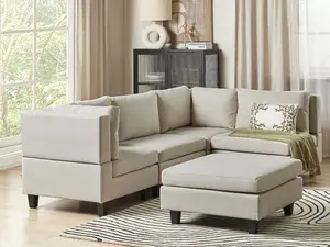 Corner Sofa with Ottoman UNSTAD Light Beige Fabric Left Hand