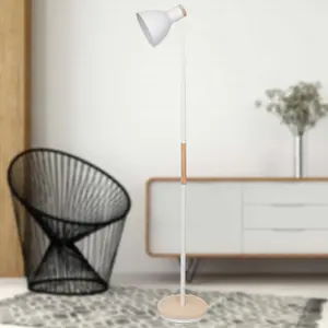 First Choice Lighting Clark White with Wood Detail Flexi Arm Reading Floor Lamp