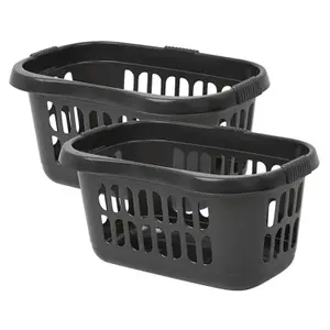 1x Black Large Plastic Hipster Laundry Basket For Laundry Rooms