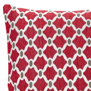 Berkley Luxury Geometric Chenille Cushion Red 45cm x 45cm