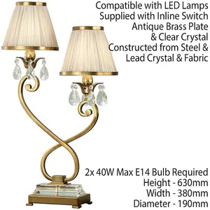 Esher Luxury Twin Table Lamp Brass Crystal Beige Shade Traditional Bulb Holder