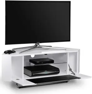 Centurion Supports Hampshire Corner-Friendly White Black with Beam-Thru Remote Friendly Door up to 50" Flat Screen TV Cabinet