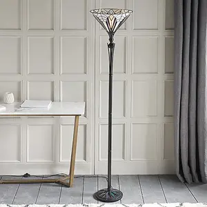 Luminosa Astoria 1 Light Floor Lamp Uplighter Black, Tiffany Style Glass, E27