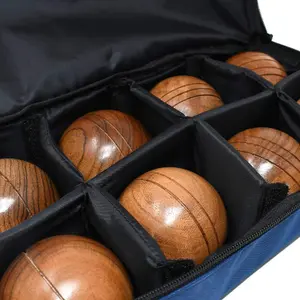 Wooden Boules Set - Pétanque - Deluxe Game Set - 8 Solid Engraved Balls with Padded Canvas Carry Case