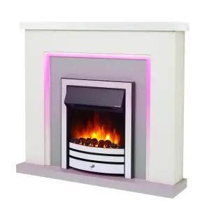 Bempton Electric Fireplace Suite - White top, Grey hearth, Chrome fire