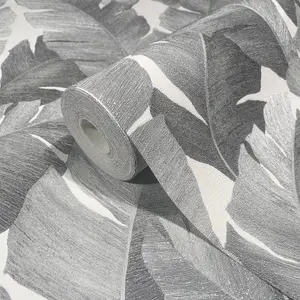 Galerie The New Design Book Black/Silver Palm Leaf Wallpaper Roll