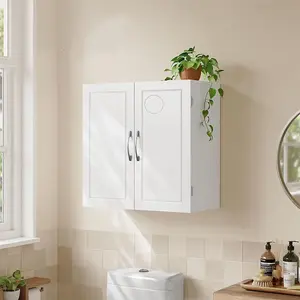 VASAGLE Bathroom Wall Cabinet, Bathroom Wall Storage Cabinet, Medicine Cabinet with Adjustable Shelves, Cloud White