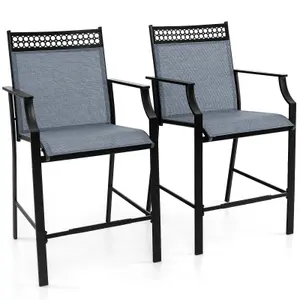 Costway Set of 2 Outdoor Patio Chairs Home Fabric Bar Stools w/ Footrest