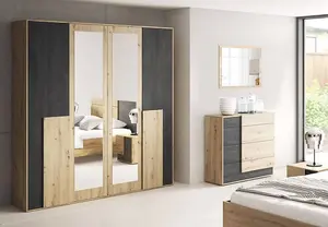 Elegant Bafra Hinged Door Wardrobe W2000mm H2030mm D650mm - Oak Artisan & Norwegian Pine Finish