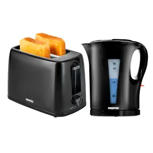 Geepas Electric Kettle & 2 Slice Bread Toaster Kitchen Combo Set, Black