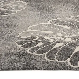 Grey Floral Luxurious Modern Easy to clean Rug For Bedroom & Living Room-66 X 229cm (Runner)