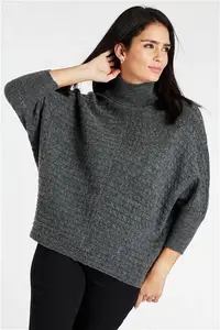 Bonmarche Charcoal Oversized Drop Shoulder Jumper, Size: M