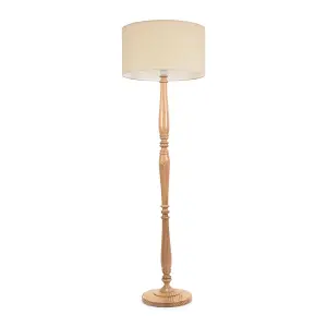 ValueLights Victoria Traditional Light Wood Candlestick Floor Lamp with Natural Drum Shade - LED Bulb Included