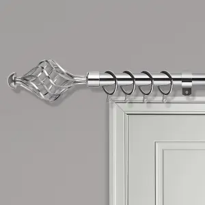 Metal Curtain Pole Set Extendable 40cm to 144cm Chrome Curtain Rail 19mm