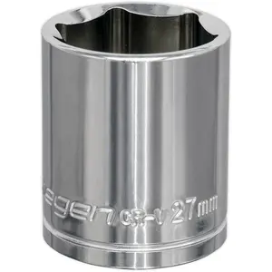 27mm Chrome Plated Drive Socket - Durable 1/2 Inch Square Drive Tool for Professionals and DIY Enthusiasts