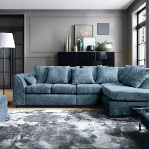 Harriet Crushed Chenille Large Right Facing Corner Sofa in  Dark Blue