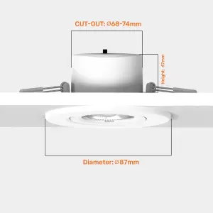 paul russells LED Downlight White Tilt Recessed Ceiling SpotLight  4.8W 480 Lumens, IP44, Colour Changeable CCT3 Pack of 10