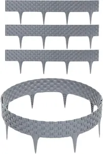 Flexible Grey Rattan Effect Lawn Edging 2.4m - Flexible Plastic Garden Border Easy Install Edging for Grass, Gravel and Landscape