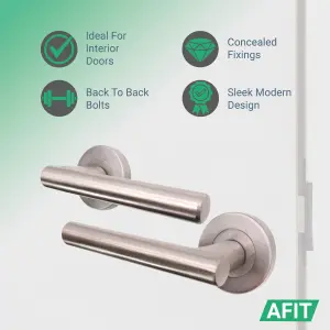 AFIT Satin Nickel Bathroom Door Handle Set - Turn & Release Set, Lock & Hinges (76mm) Olvera Range