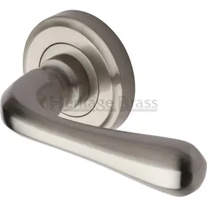 Diamond Heritage Door Handle Lever Latch on Round Rose Charlbury Design (Set of 2) Satin Nickel