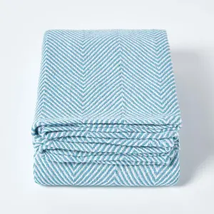 Homescapes Cotton Halden Chevron Teal Throw, 150 x 200 cm