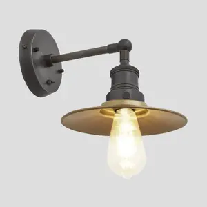 Industville Brooklyn Flat Wall Light, 8 Inch, Brass, Pewter Holder