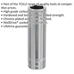 15mm Chrome Plated Deep Drive Socket - Durable 1/2 Inch Square Drive Tool