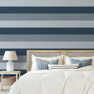 World of Wallpaper Stripe Wallpaper Soft Blue/Navy/Denim AF0021