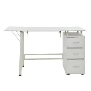 Sewing Online Large White Sewing Table with 3 Drawers, with Adjustable Platform