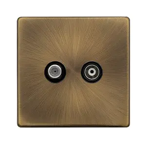 Antique Brass Screwless Plate Satellite And Isolated Coaxial 1 Gang Socket - Black Trim - SE Home