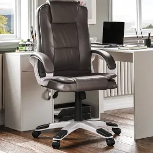 Vida Designs Charlton Brown Executive Office Computer Chair Adjustable Swivel PU Faux-Leather