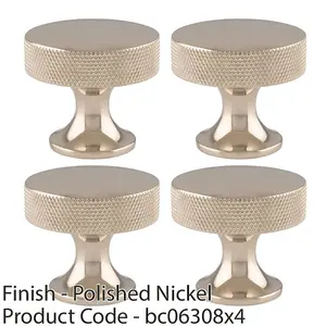 4 PACK - Knurled Flared Stem Cabinet Door Knob 38mm Polished Nickel Cupboard Pull Handle