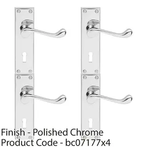 4 PACK - Victorian Scroll Latch & Lock Door Handle - Polished Chrome Lever on Backplate