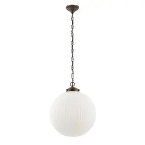 Bateson 1 - Light Globe Pendant Antique Brass/Clear Ribbed Glass / 100cm H x 35cm W x 35cm D