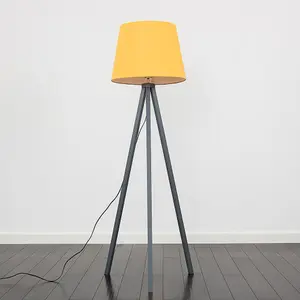 ValueLights Modern Grey Wood Tripod Design Floor Lamp With Mustard Shade