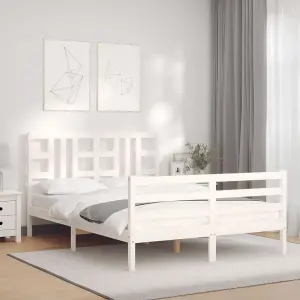 Berkfield Bed Frame with Headboard White 140x200 cm Solid Wood