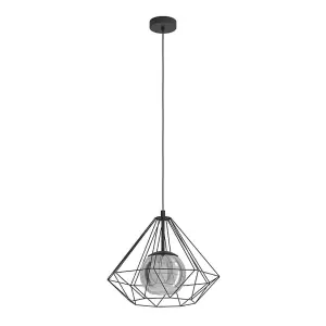 Burton Black Pendant Ceiling Light with Smoked Glass