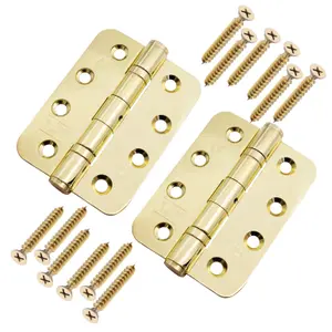 EAI 4" Fire Door Hinges 4" Stainless Steel Grade 13  - 102x76x3mm - RADIUS - PVD Brass - Pair - Including Screws