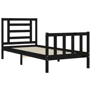 Berkfield Bed Frame with Headboard Black Single Solid Wood