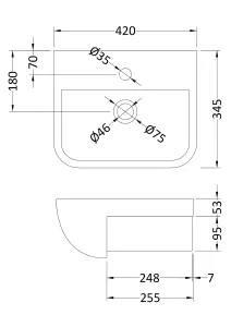 Square Ceramics Semi Recessed 1 Tap Hole Basin (Tap Not Included), 420mm - Balterley